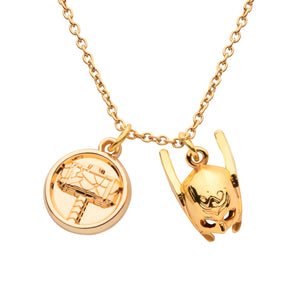 Marvel Base Metal Gold Plated Thor Love and Thunder Double Pendant with Steel Gold Plated Chain.