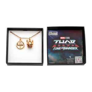 Marvel Base Metal Gold Plated Thor Love and Thunder Double Pendant with Steel Gold Plated Chain.