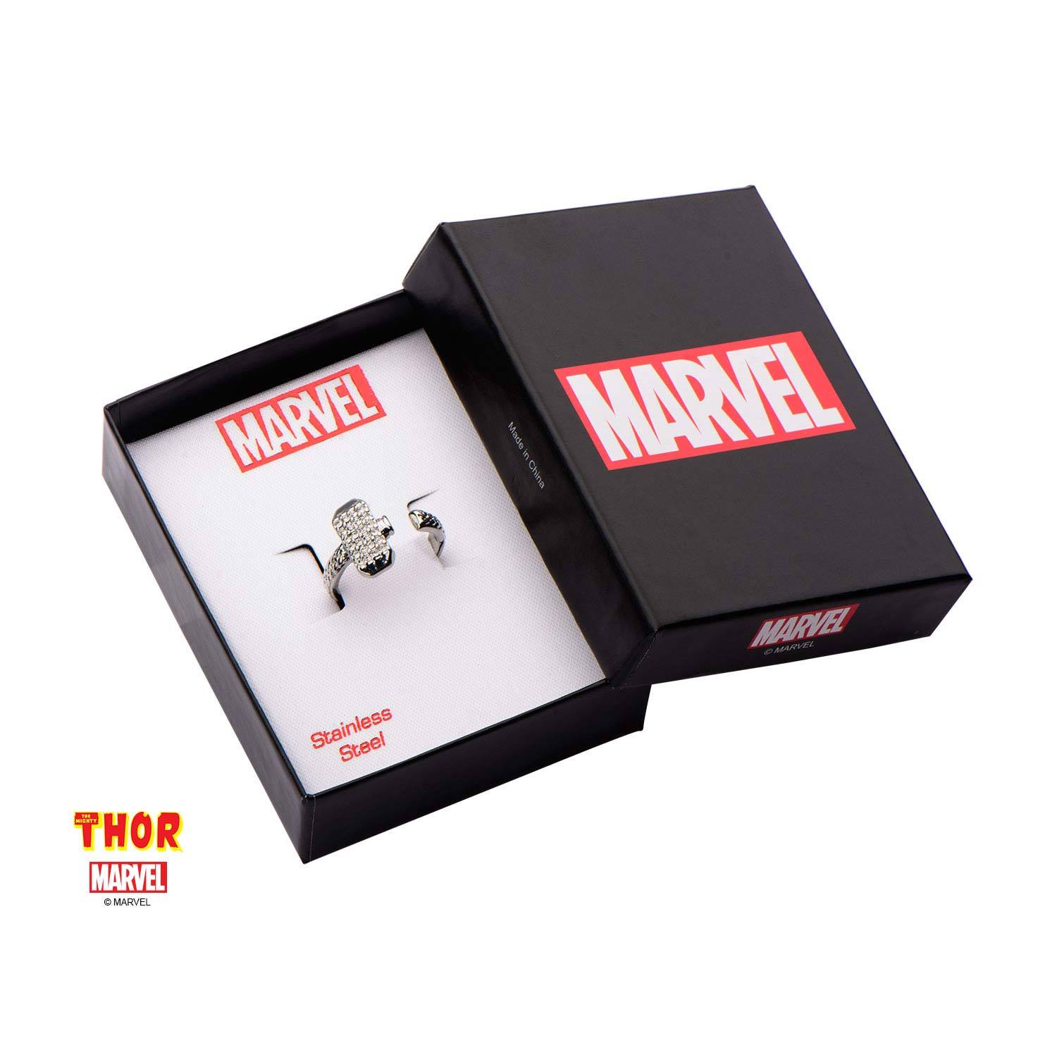 Marvel's Thor Stainless Steel+ Cubic Zirconia Hammer Ring for Women