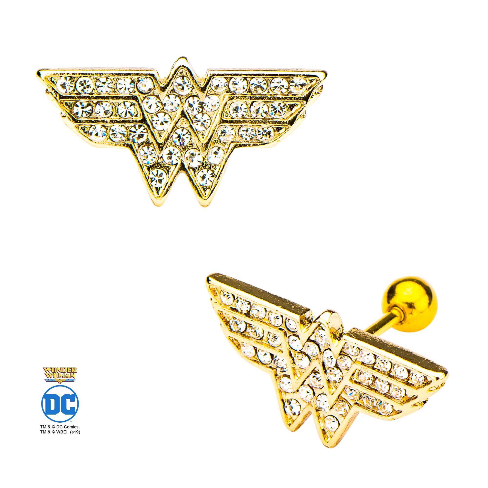DC Comics Wonder Woman with Clear CZ Cartilage Earrings